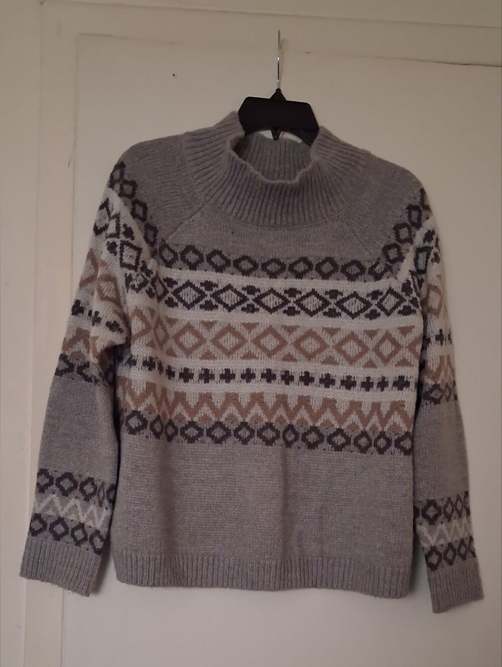 Gray Fair Isle Mock Neck Sweater - Women